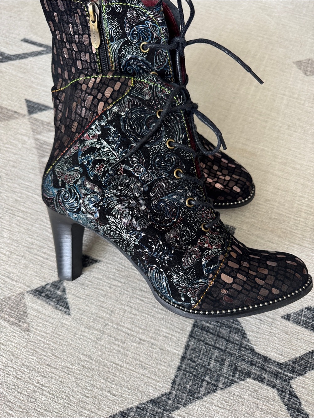 L’Artiste by Spring Step Glitterail Metallic Floral Ankle Boots EU 41 US 9.5-10 - Picture 4 of 16